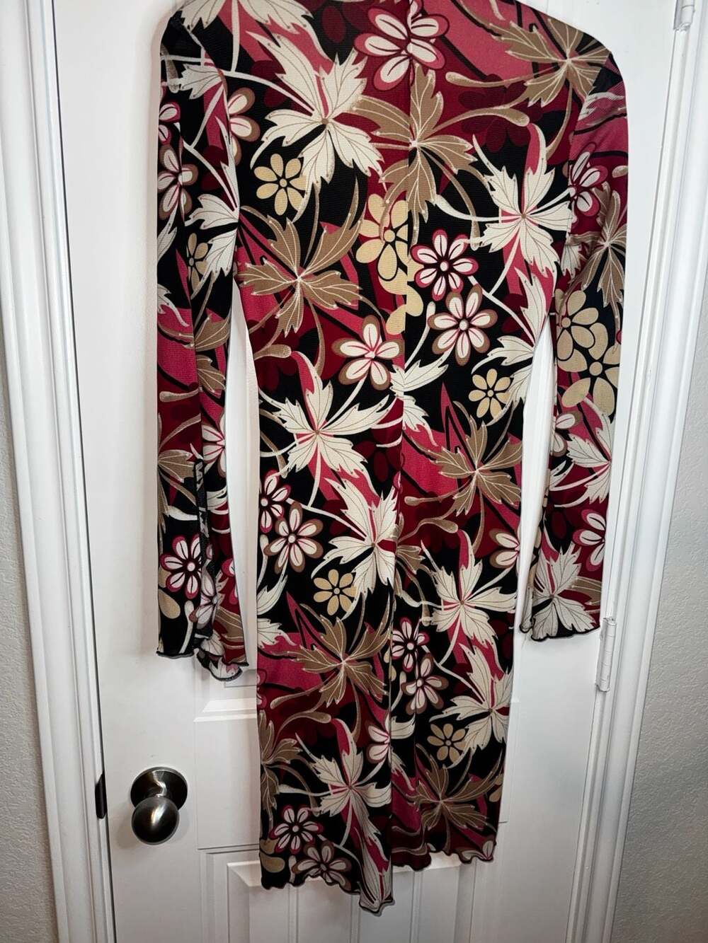 Vintage Y2K Flare Sleeve Floral Print Mesh Dress hippie festival feminine - Picture 5 of 11